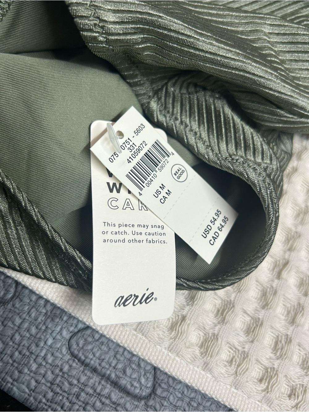 NWT Aerie Ribbed Olive Green One-Piece Wrap Around Tie Swimsuit - Picture 8 of 9